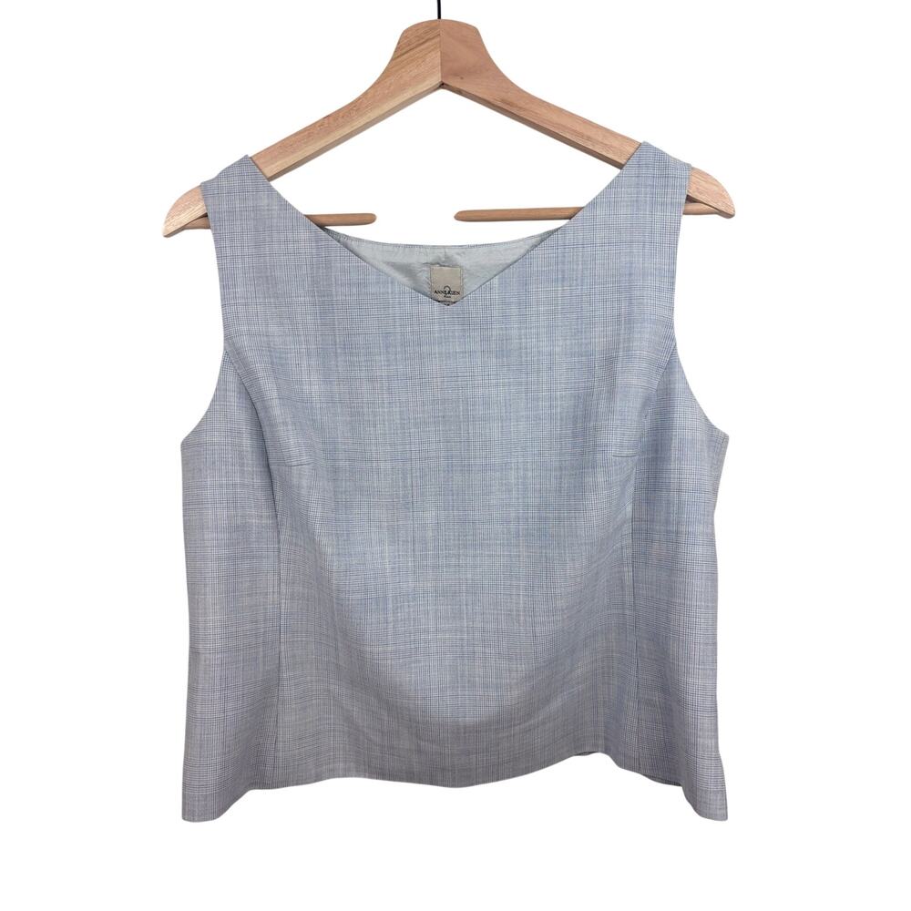 🩵 Anne Klein Glen Plaid Sleeveless Shell Top | Size 14 | Light Blue